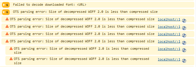 OTS parsing error: Size of decompressed WOFF 2.0 is less than compressed size